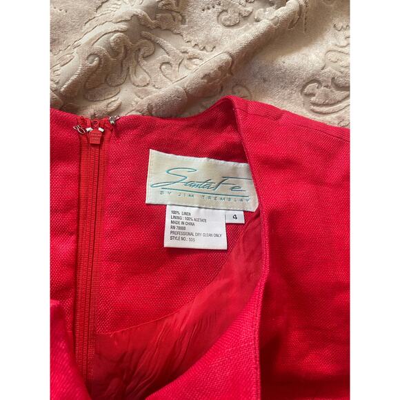 Vintage 80s linen red mini dress‎ embroidered details and layered hem 4 - Picture 7 of 9